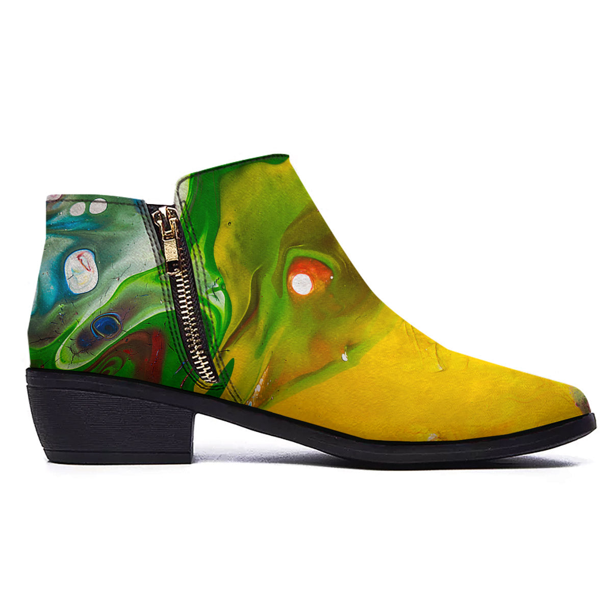 Acid Melt Yellow And Green Print Ankle Boots-grizzshop