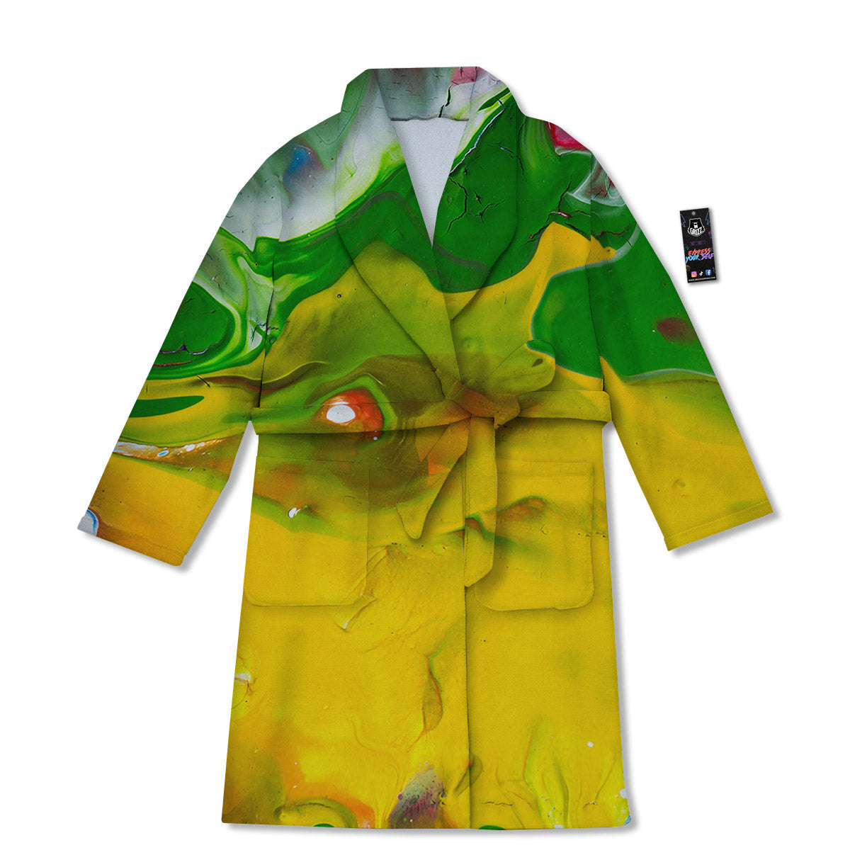 Acid Melt Yellow And Green Print Bathrobe-grizzshop