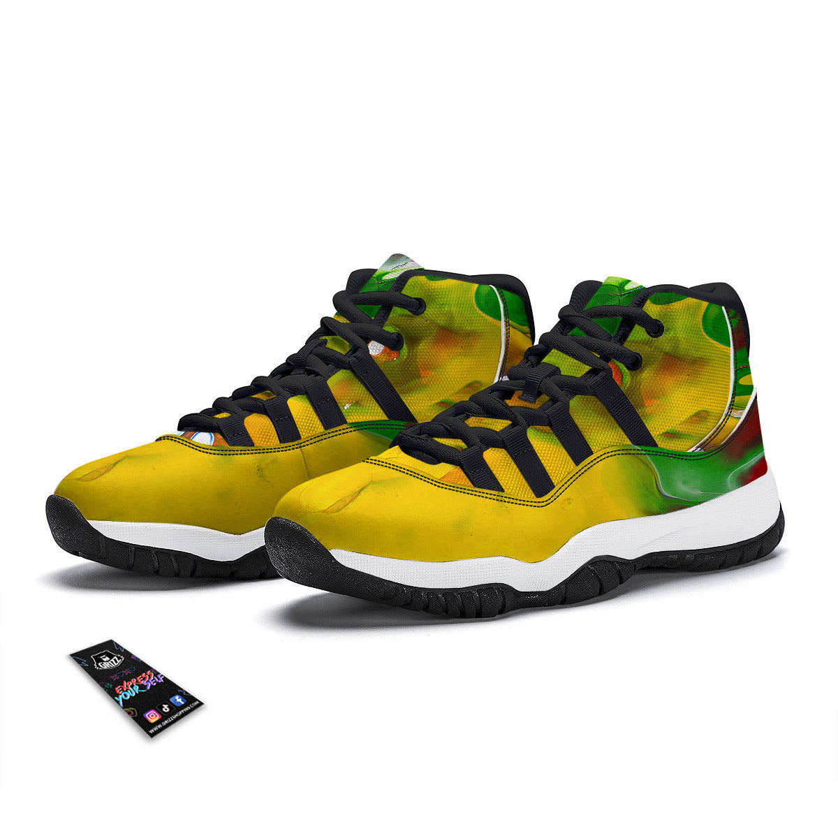 Acid Melt Yellow And Green Print Black Bball Shoes-grizzshop