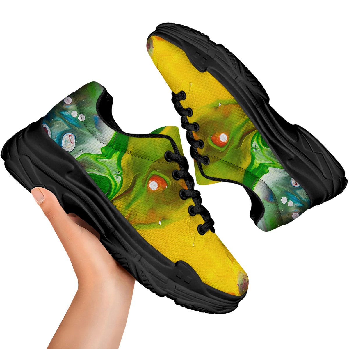 Acid Melt Yellow And Green Print Black Chunky Shoes-grizzshop