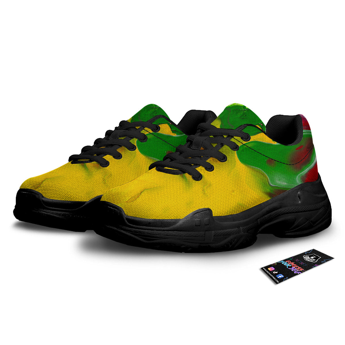 Acid Melt Yellow And Green Print Black Chunky Shoes-grizzshop