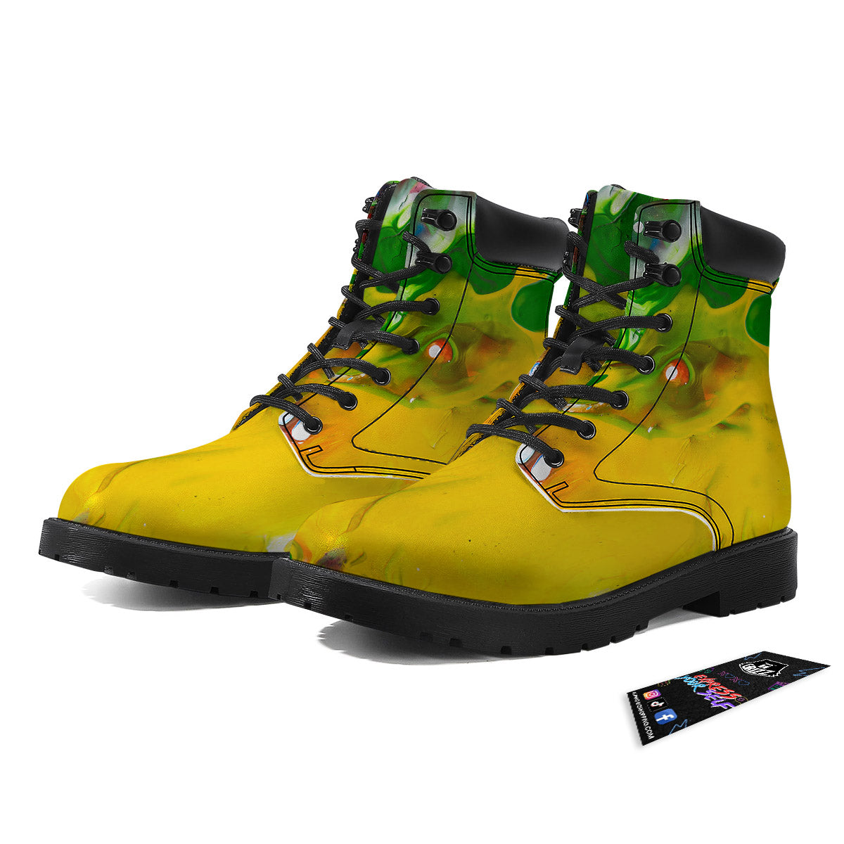 Acid Melt Yellow And Green Print Boots-grizzshop