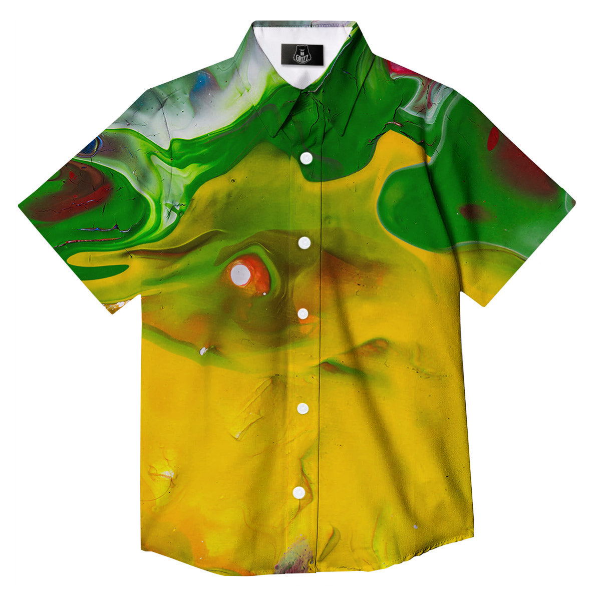 Acid Melt Yellow And Green Print Button Up Shirt-grizzshop
