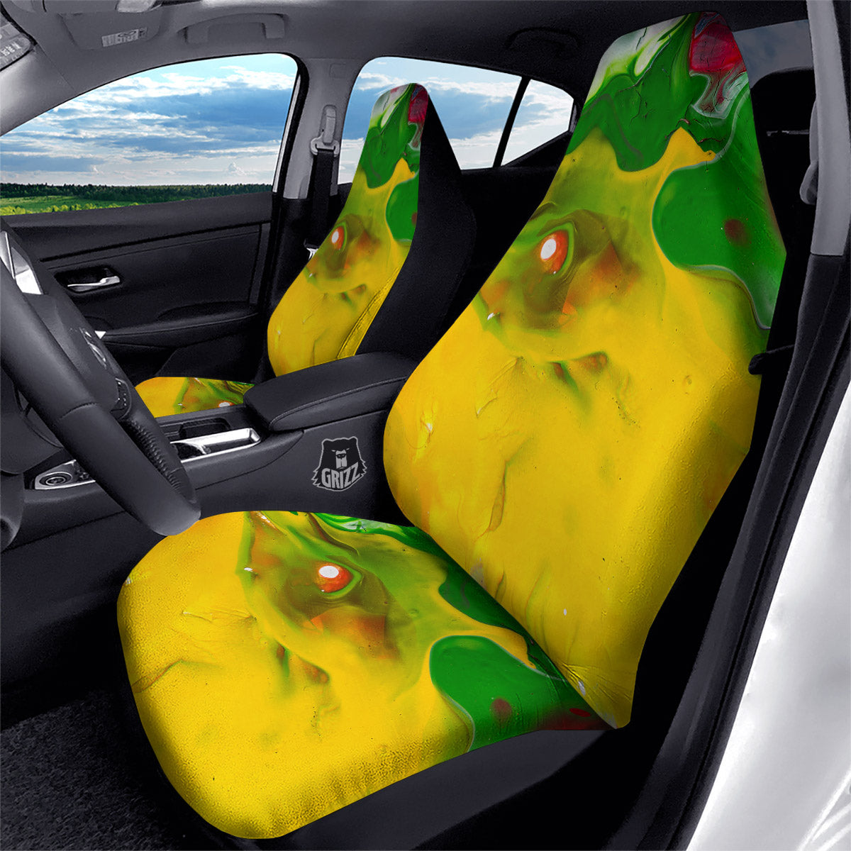 Acid Melt Yellow And Green Print Car Seat Covers-grizzshop