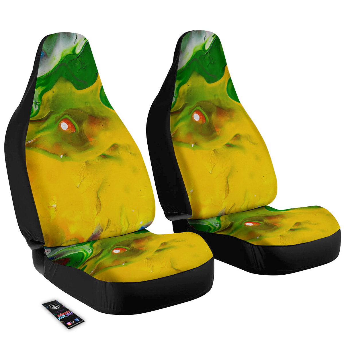 Acid Melt Yellow And Green Print Car Seat Covers-grizzshop