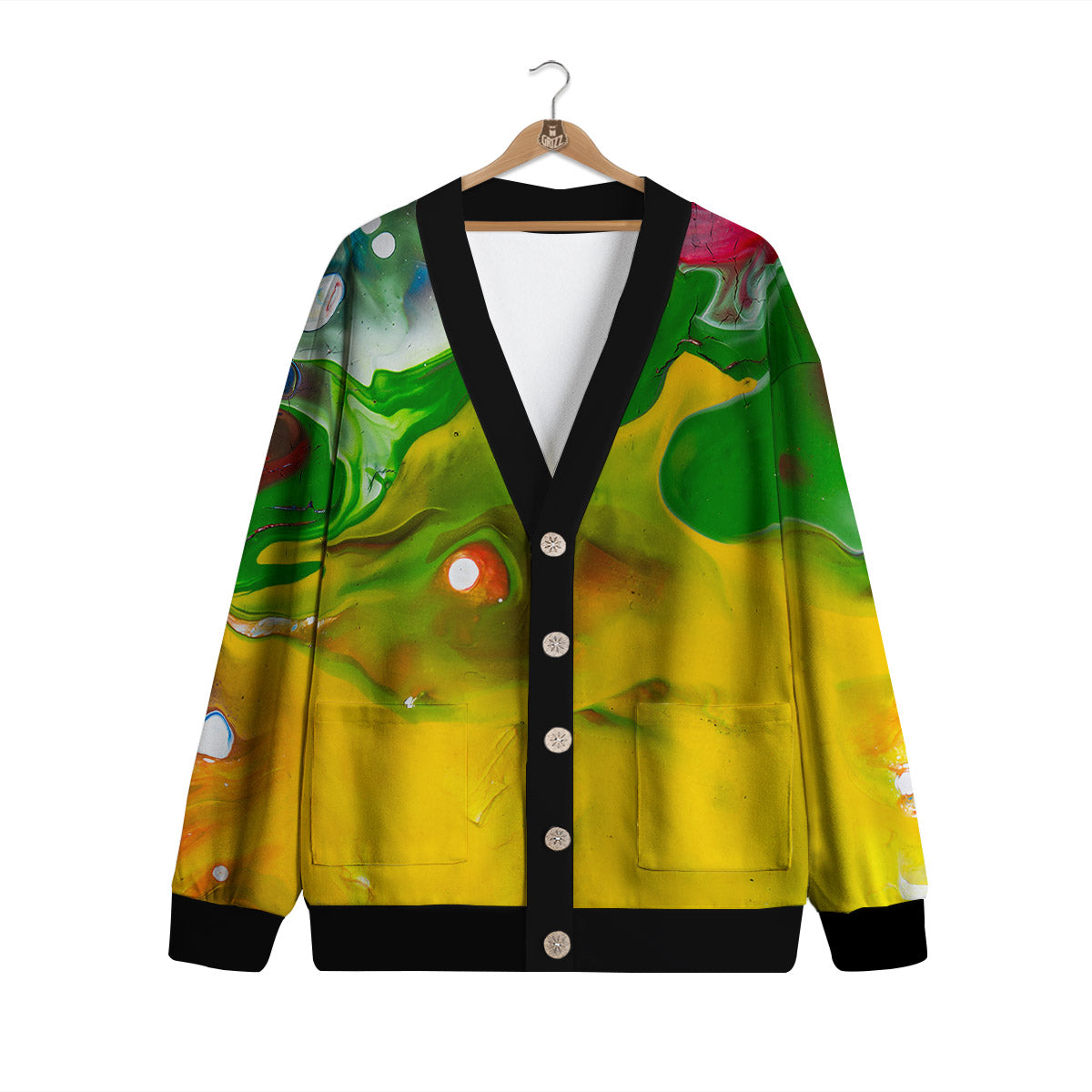 Acid Melt Yellow And Green Print Cardigan-grizzshop