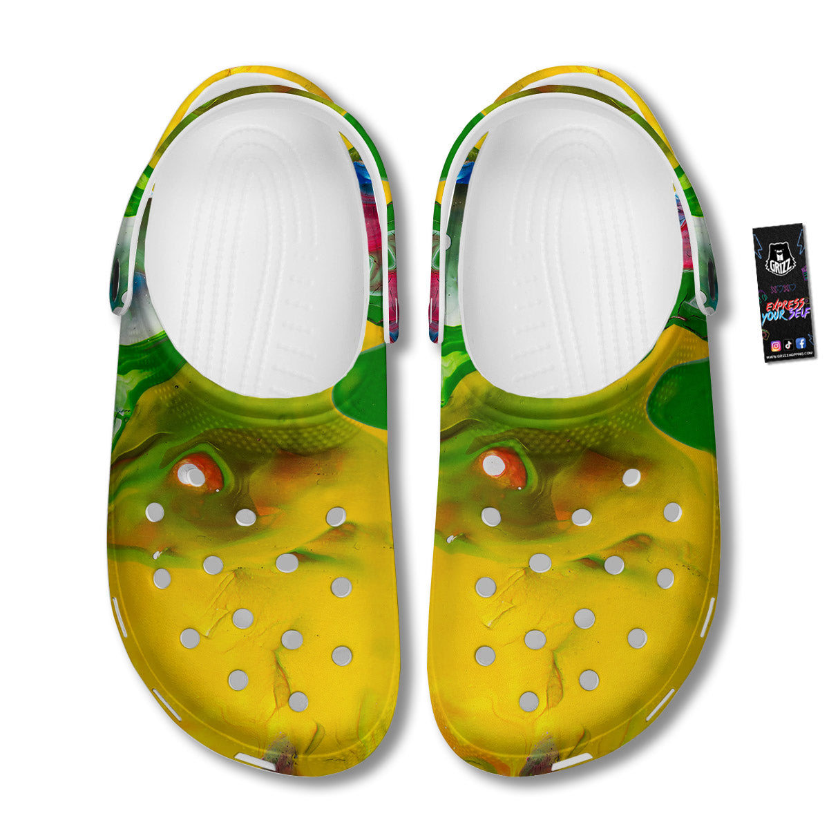 Acid Melt Yellow And Green Print Clog-grizzshop