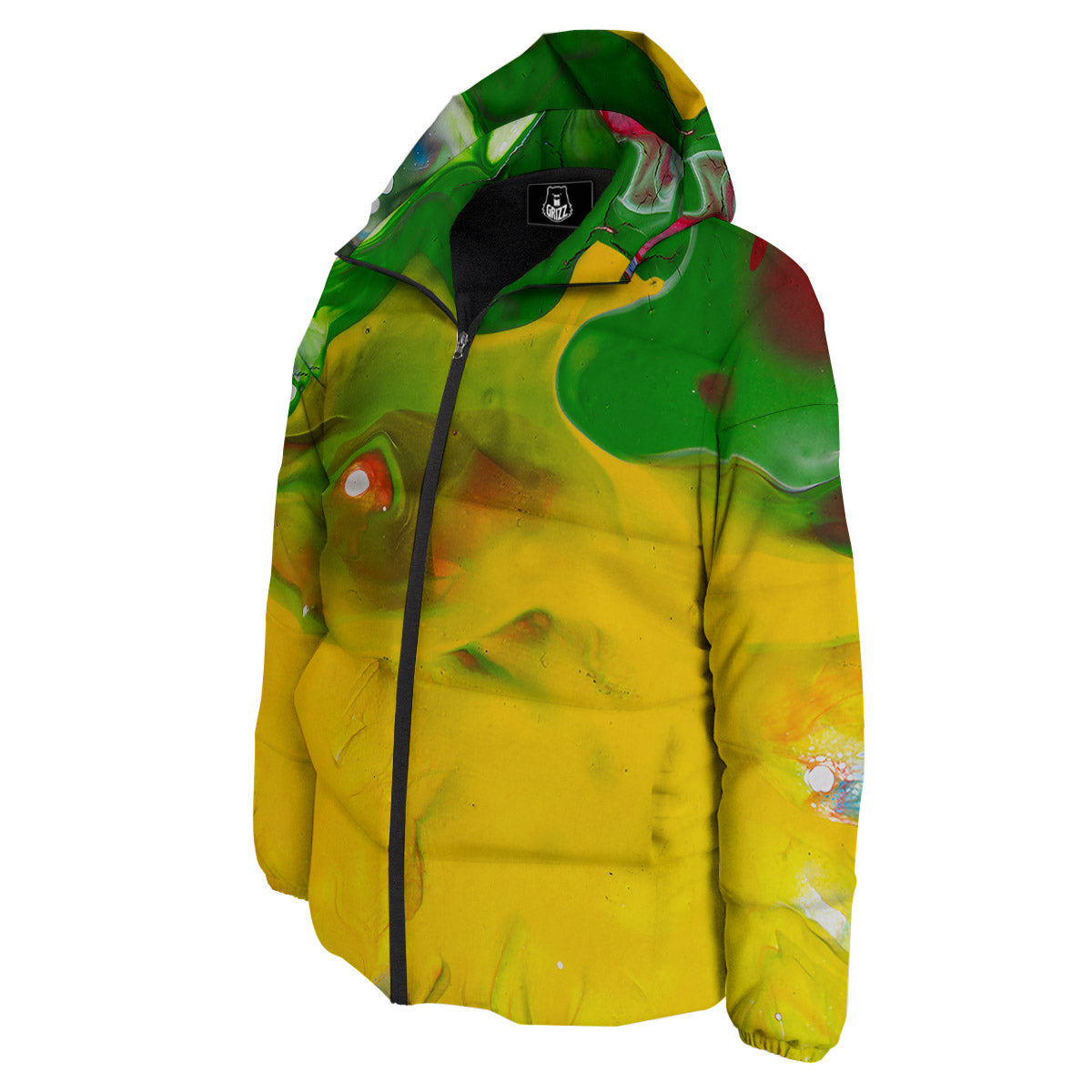 Acid Melt Yellow And Green Print Down Jacket-grizzshop