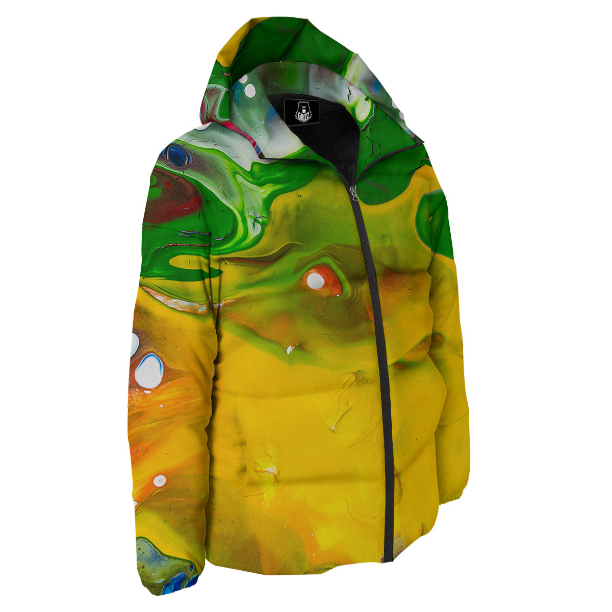 Acid Melt Yellow And Green Print Down Jacket-grizzshop