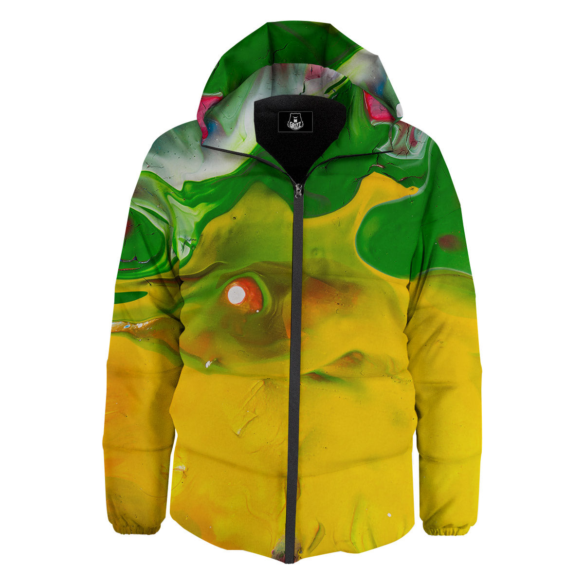 Acid Melt Yellow And Green Print Down Jacket-grizzshop