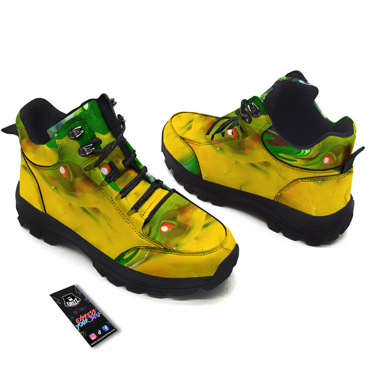 Acid Melt Yellow And Green Print Hiking Shoes-grizzshop