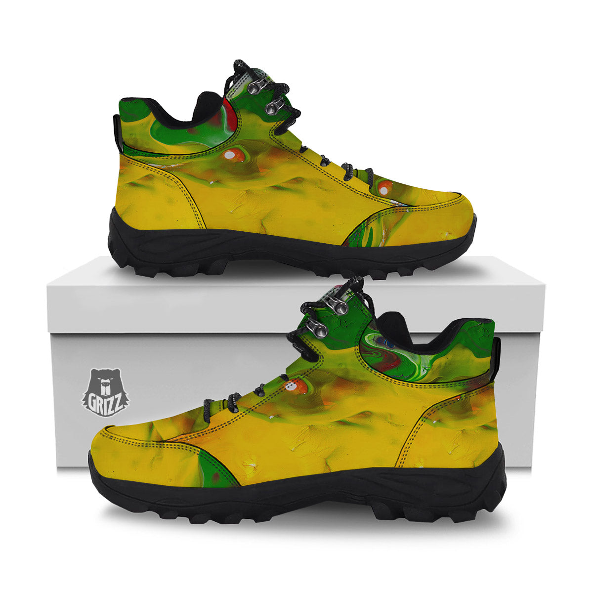 Acid Melt Yellow And Green Print Hiking Shoes-grizzshop
