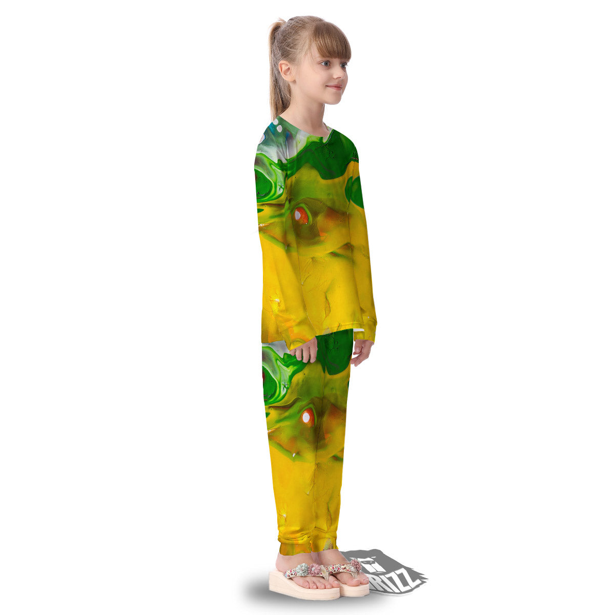 Acid Melt Yellow And Green Print Kid's Pajamas-grizzshop