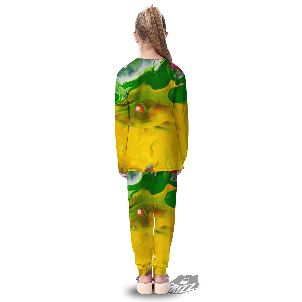 Acid Melt Yellow And Green Print Kid's Pajamas-grizzshop