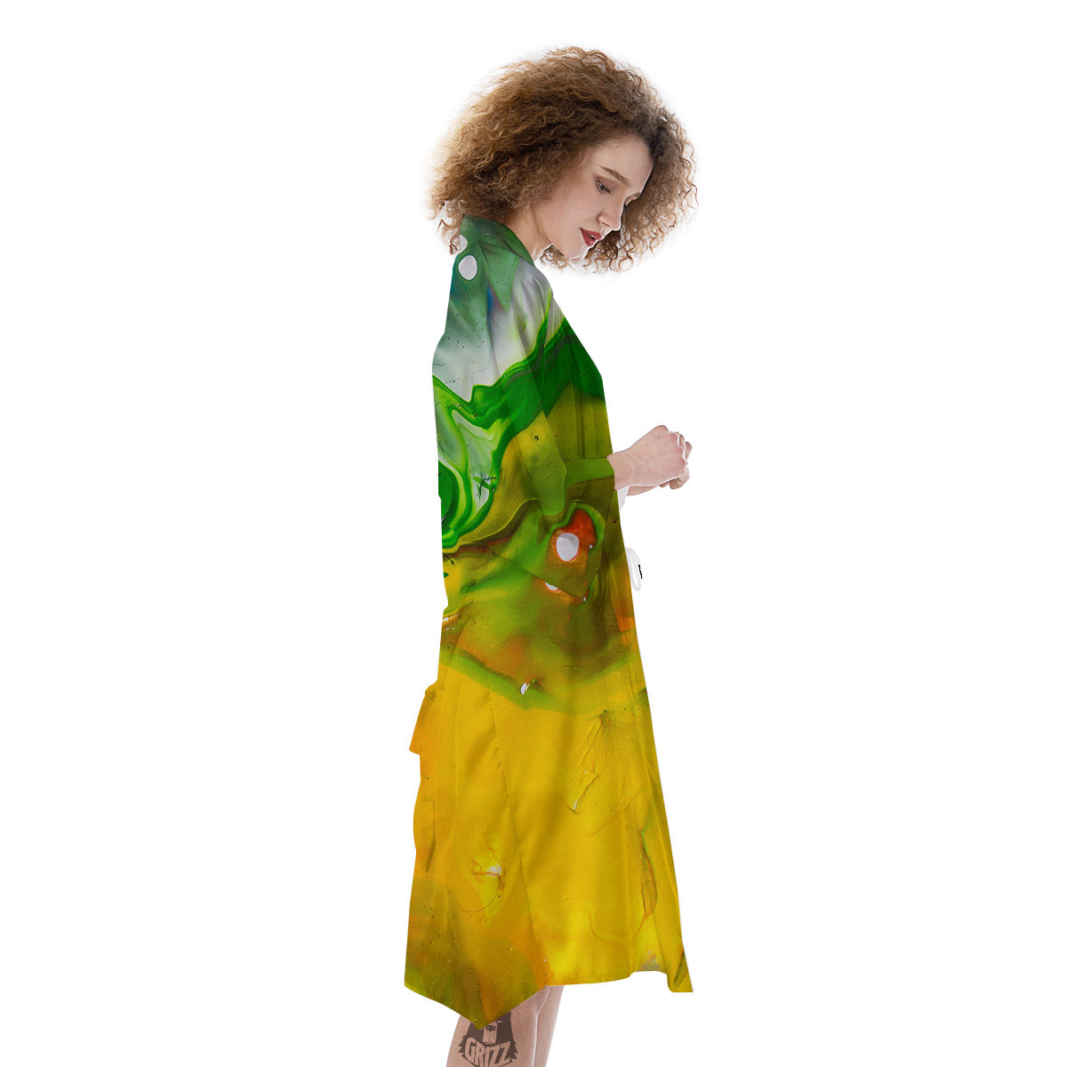 Acid Melt Yellow And Green Print Kimono-grizzshop