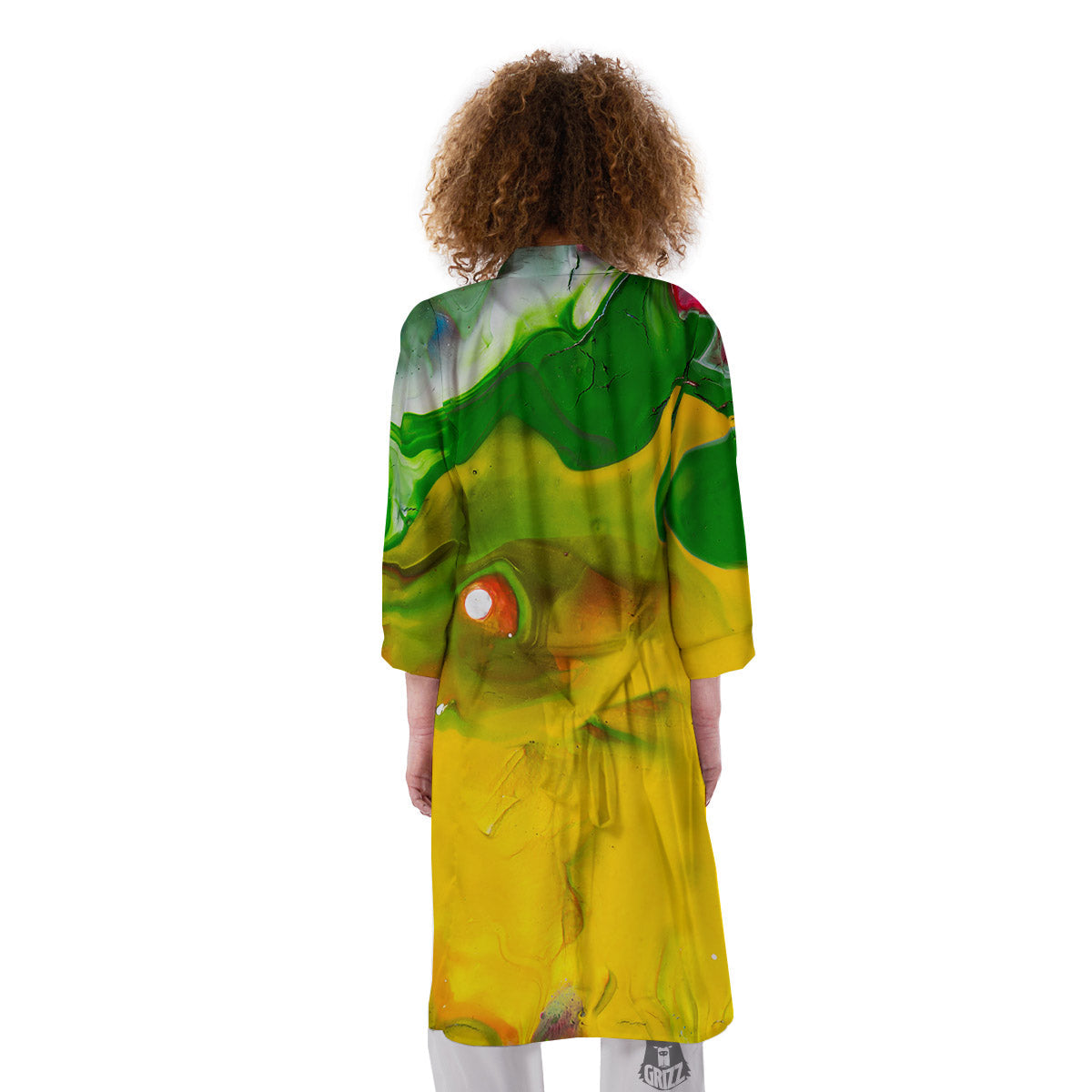 Acid Melt Yellow And Green Print Kimono-grizzshop