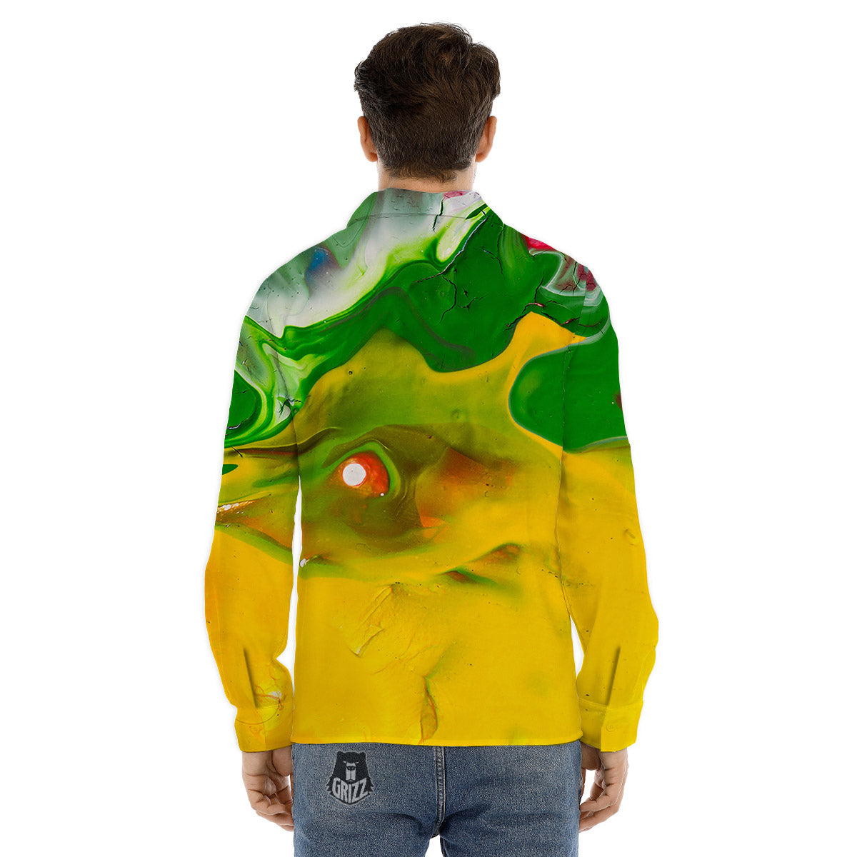 Acid Melt Yellow And Green Print Men's Dress Shirts-grizzshop