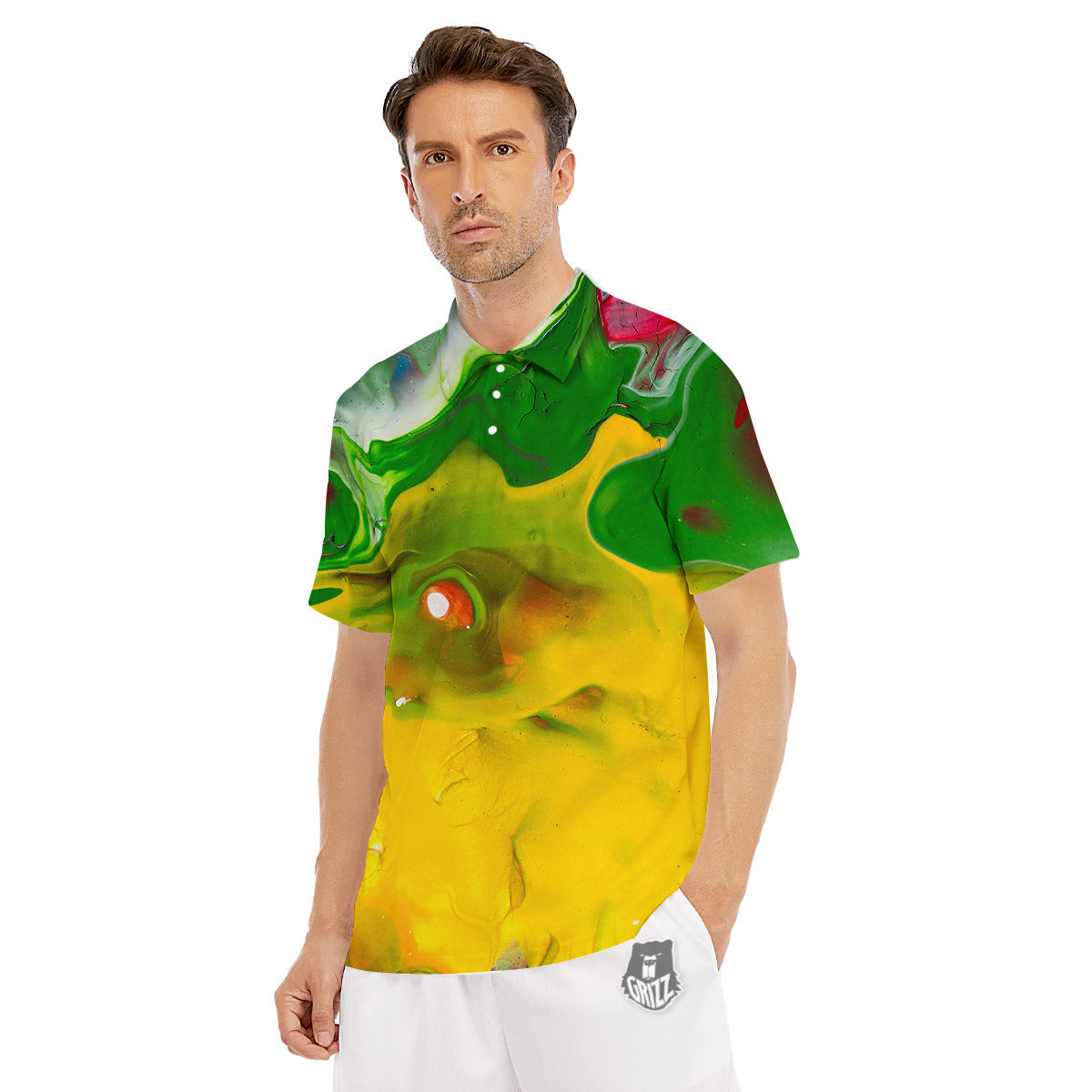 Acid Melt Yellow And Green Print Men's Golf Shirts-grizzshop