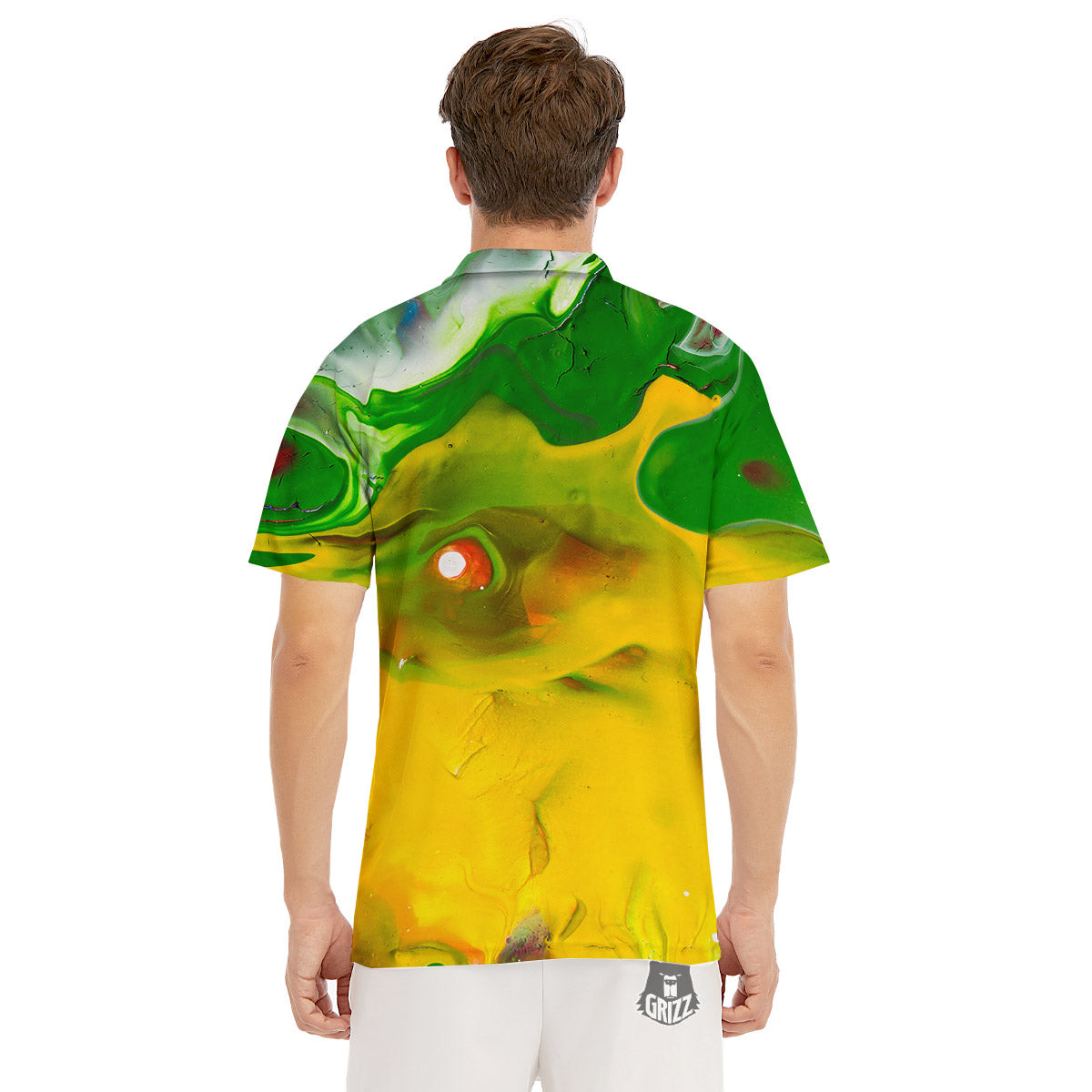 Acid Melt Yellow And Green Print Men's Golf Shirts-grizzshop