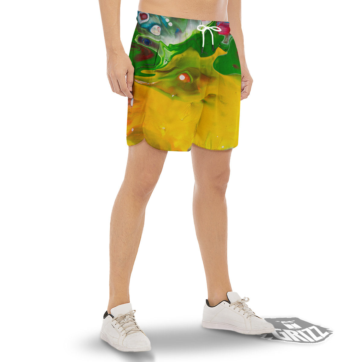 Acid Melt Yellow And Green Print Men's Gym Shorts-grizzshop