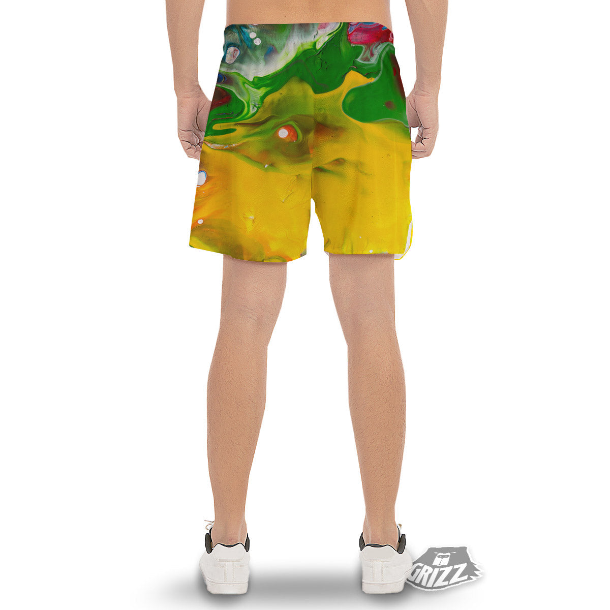 Acid Melt Yellow And Green Print Men's Gym Shorts-grizzshop