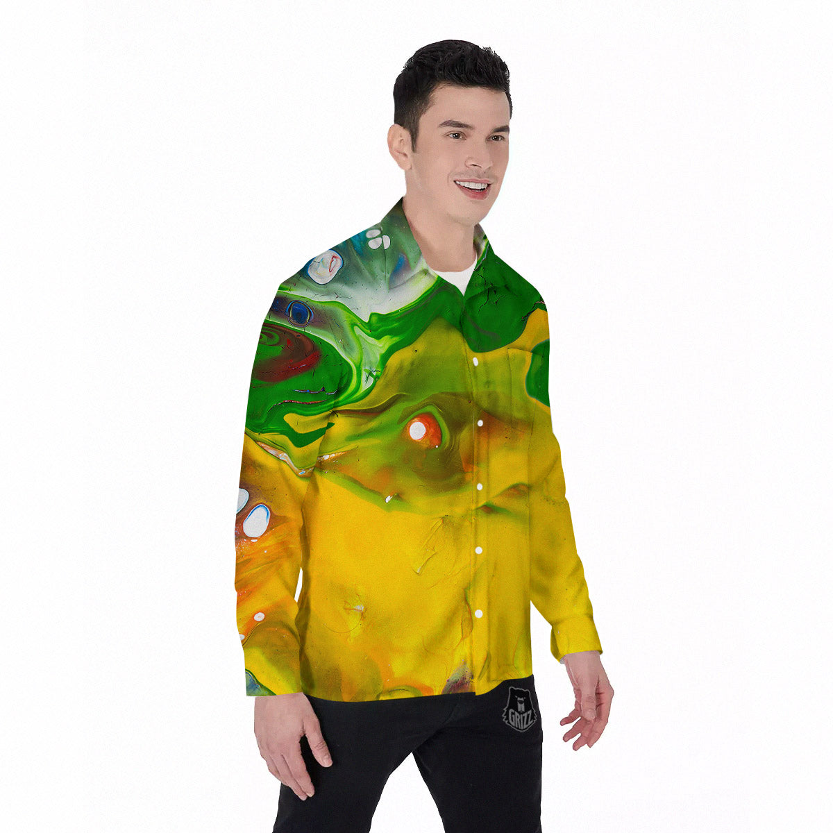 Acid Melt Yellow And Green Print Men's Long Sleeve Shirts-grizzshop