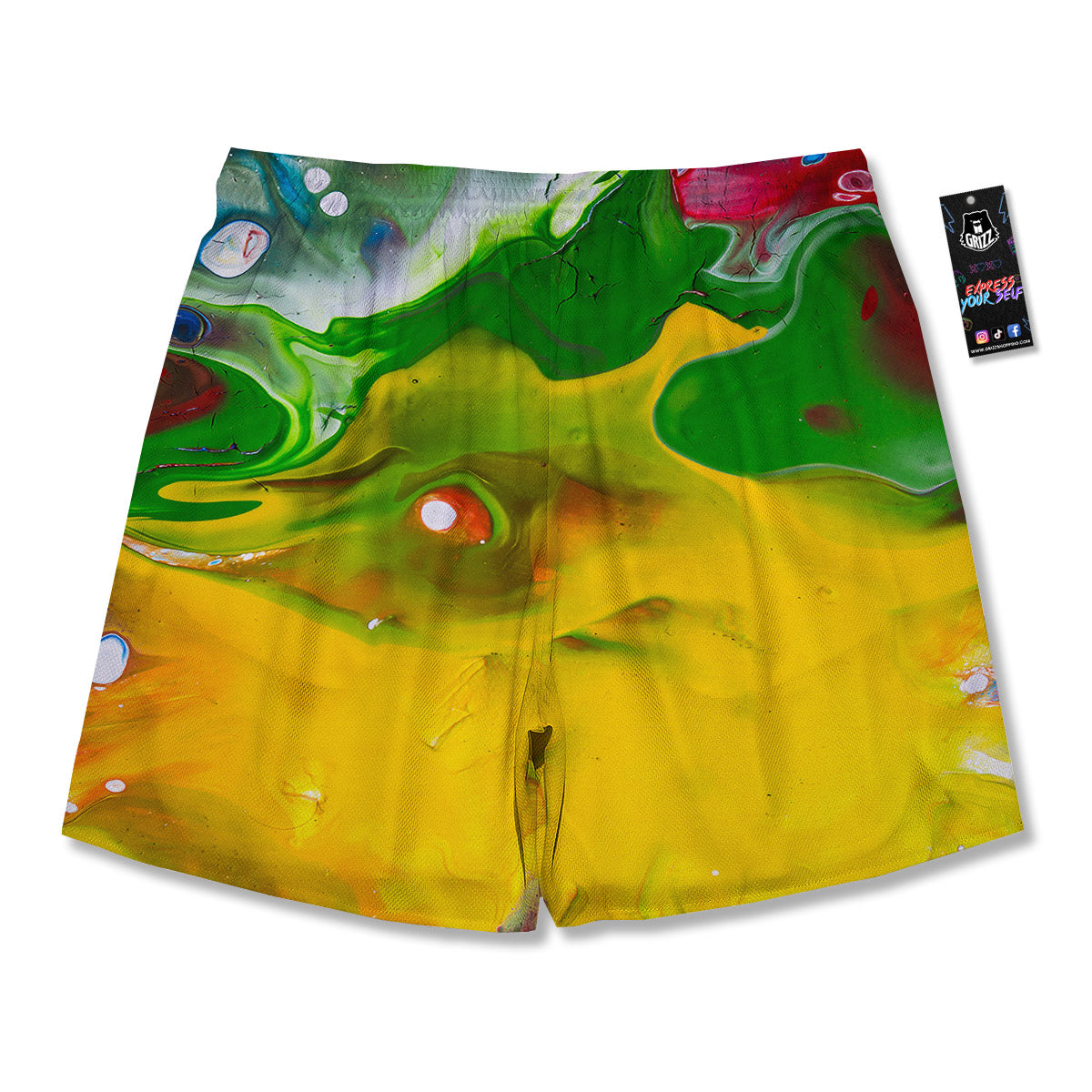 Acid Melt Yellow And Green Print Men's Running Shorts-grizzshop