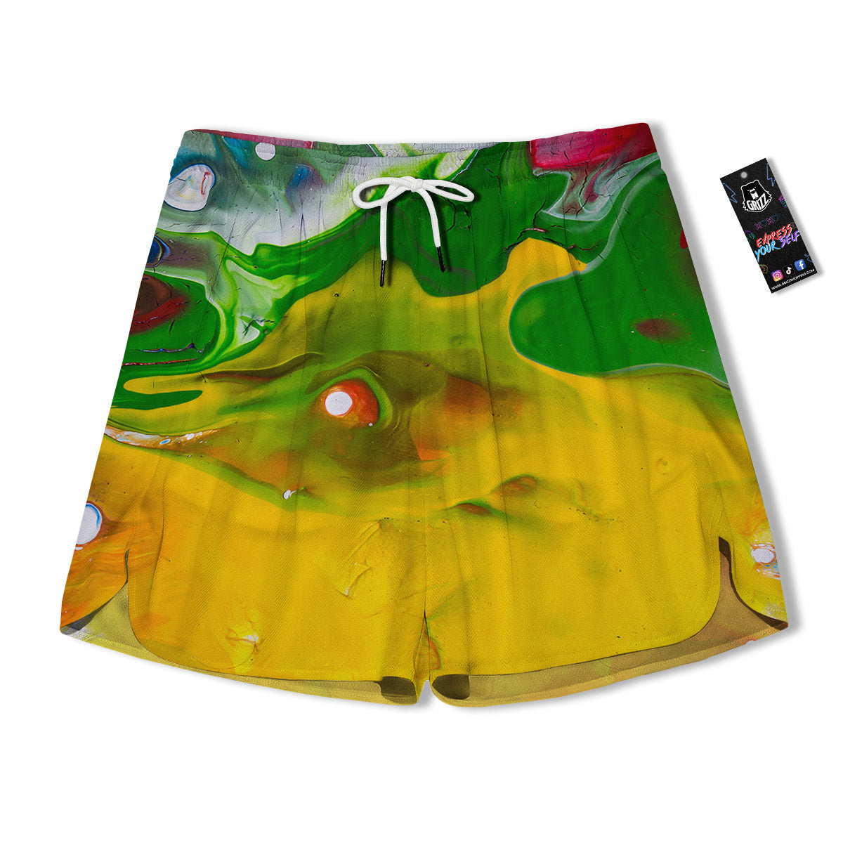 Acid Melt Yellow And Green Print Men's Running Shorts-grizzshop