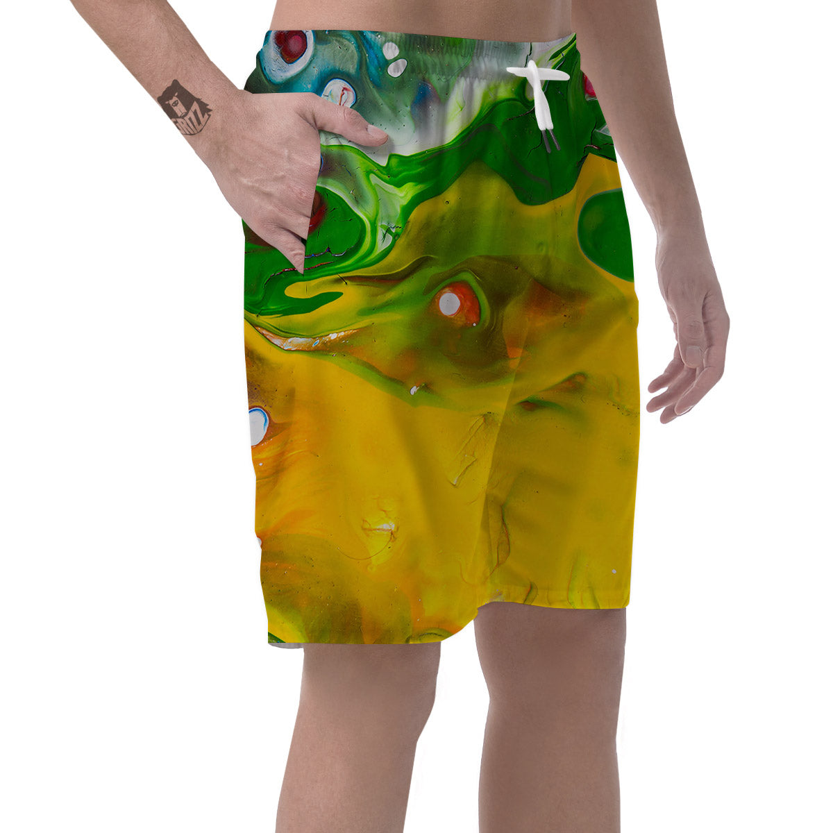 Acid Melt Yellow And Green Print Men's Shorts-grizzshop