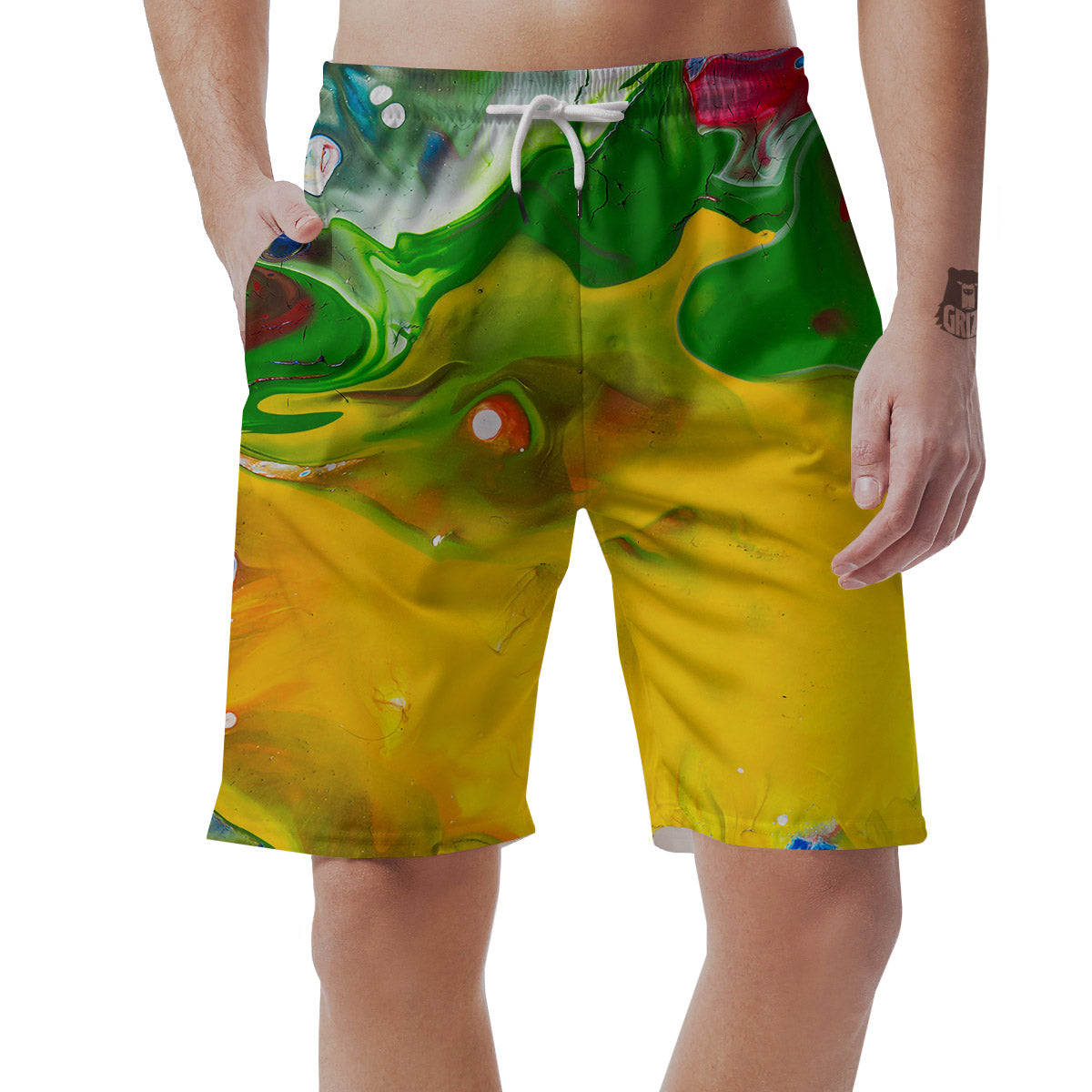 Acid Melt Yellow And Green Print Men's Shorts-grizzshop