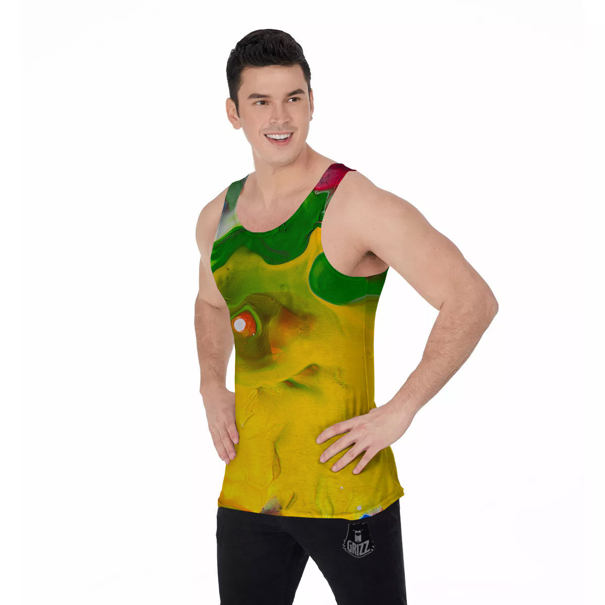 Acid Melt Yellow And Green Print Men's Tank Top-grizzshop