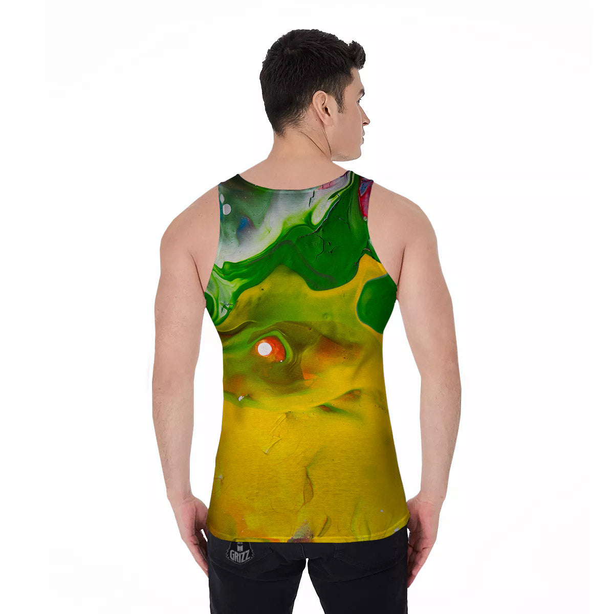 Acid Melt Yellow And Green Print Men's Tank Top-grizzshop