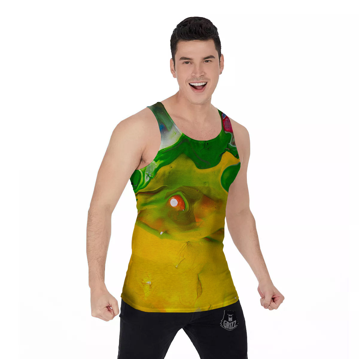 Acid Melt Yellow And Green Print Men's Tank Top-grizzshop
