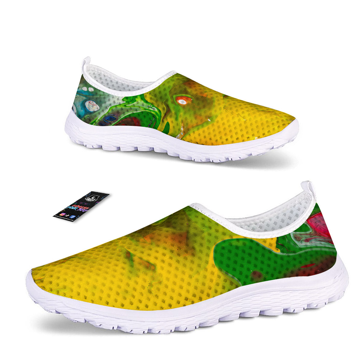 Acid Melt Yellow And Green Print Nurse Shoes-grizzshop