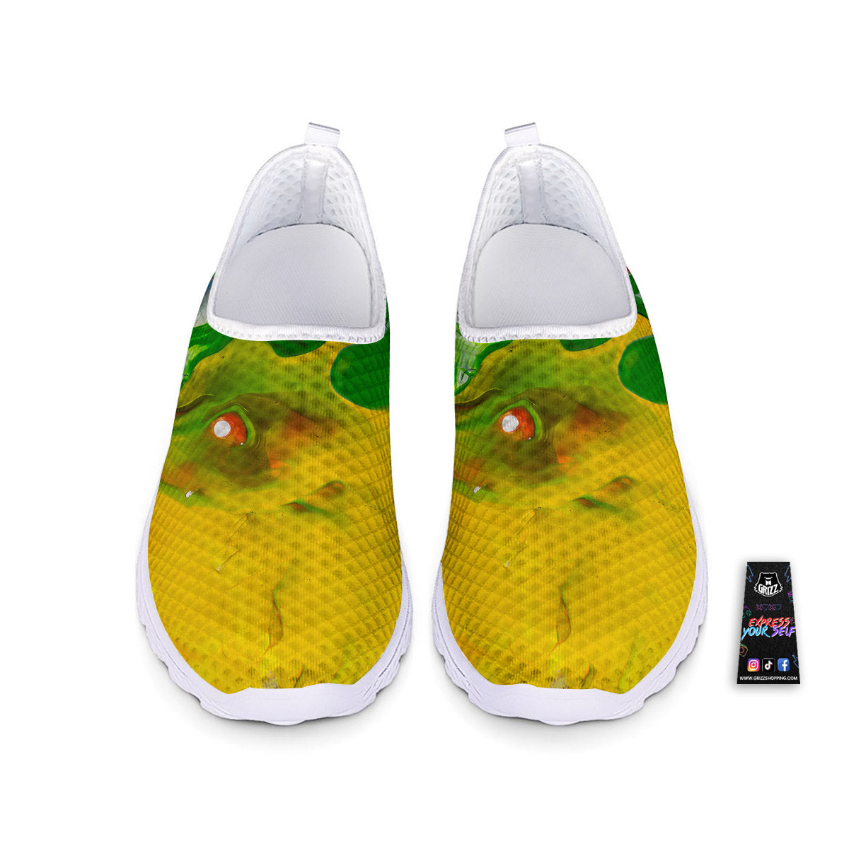 Acid Melt Yellow And Green Print Nurse Shoes-grizzshop
