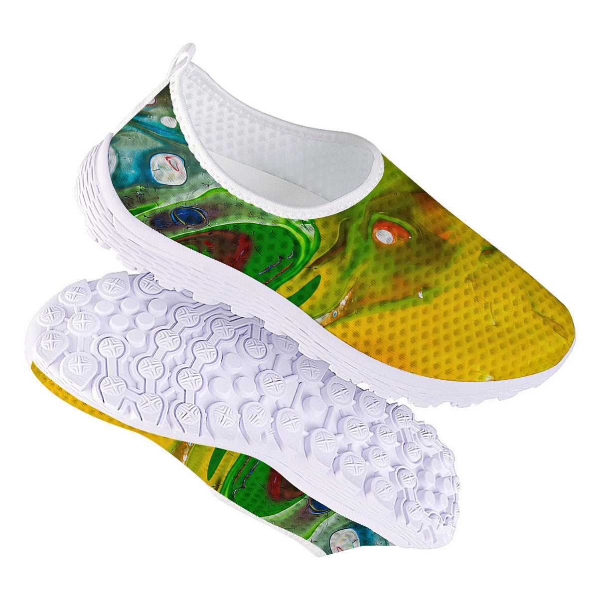 Acid Melt Yellow And Green Print Nurse Shoes-grizzshop