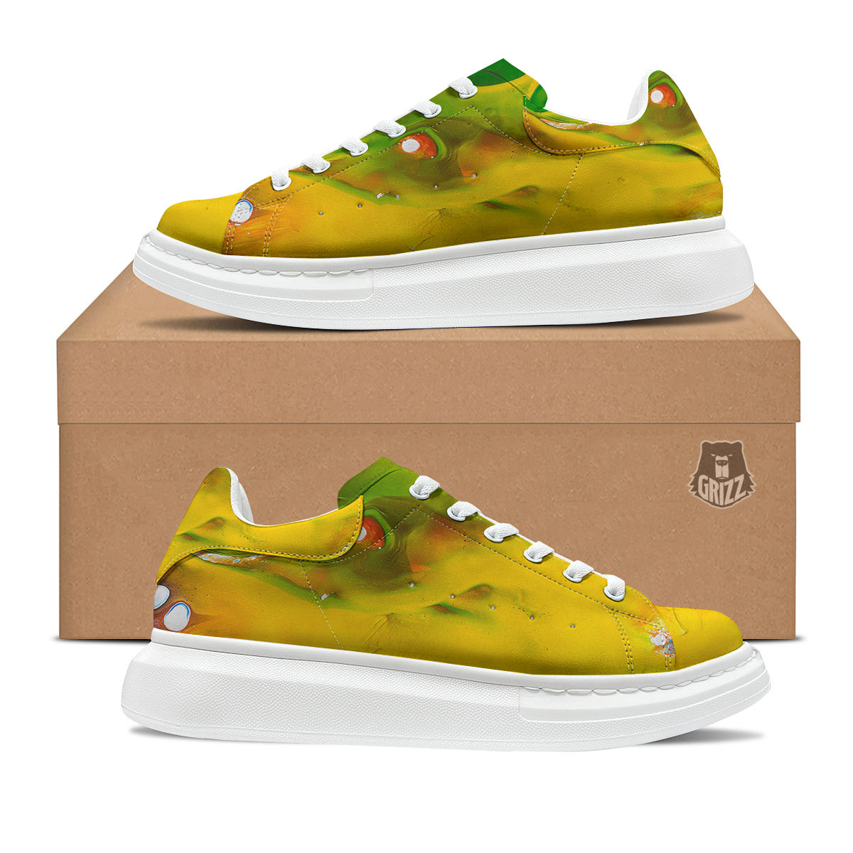 Acid Melt Yellow And Green Print Platform Shoes-grizzshop