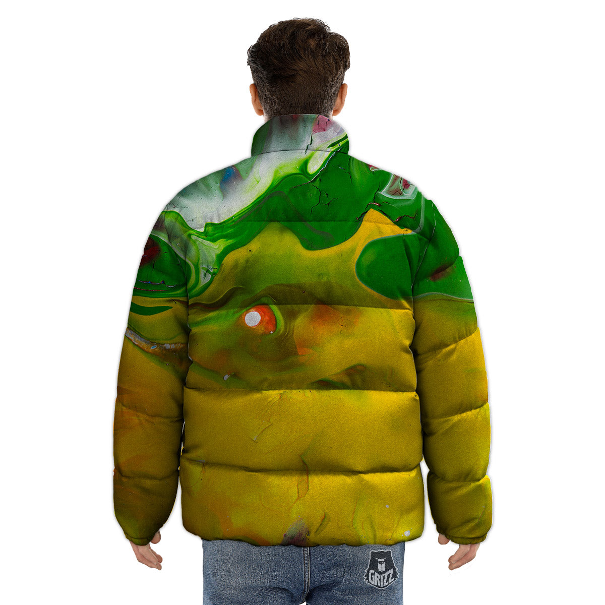 Acid Melt Yellow And Green Print Puffer Jacket-grizzshop