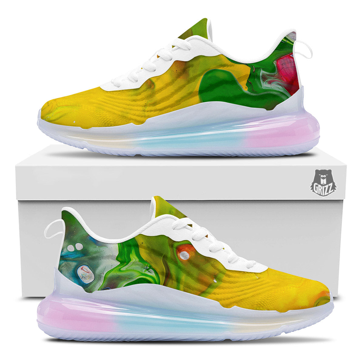 Acid Melt Yellow And Green Print Running Sneakers-grizzshop