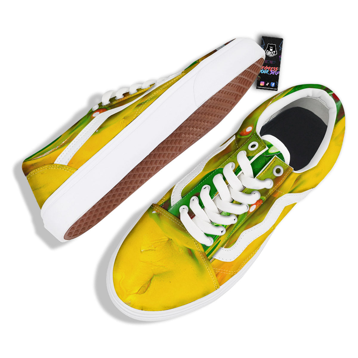 Acid Melt Yellow And Green Print Skate Shoes-grizzshop