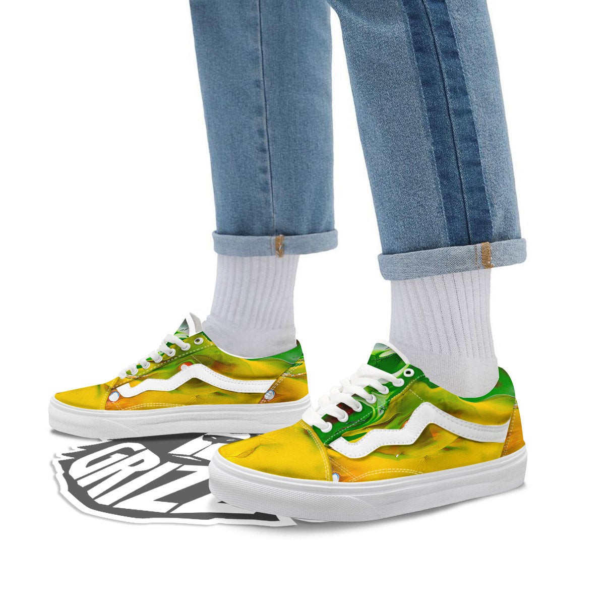 Acid Melt Yellow And Green Print Skate Shoes-grizzshop