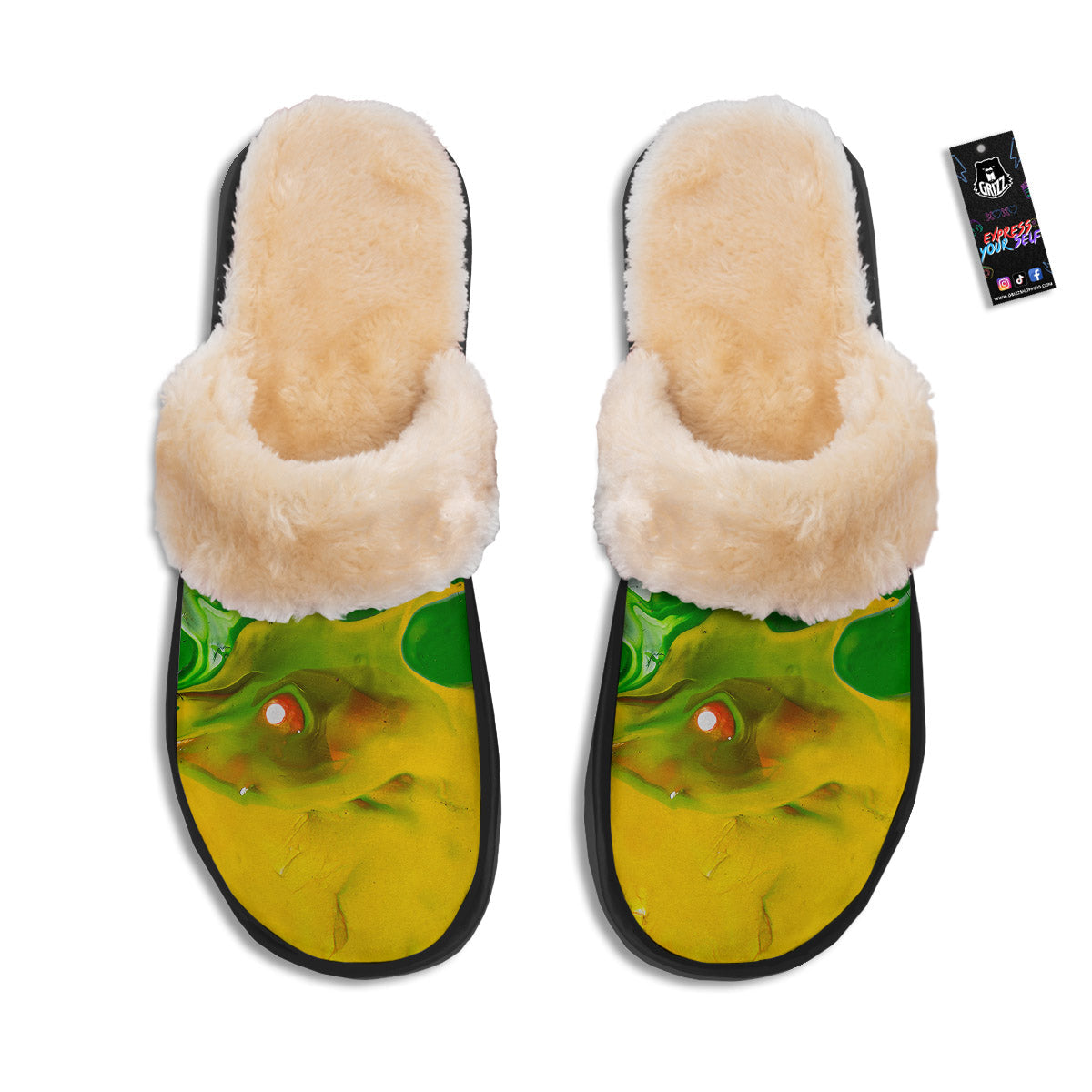 Acid Melt Yellow And Green Print Slippers-grizzshop