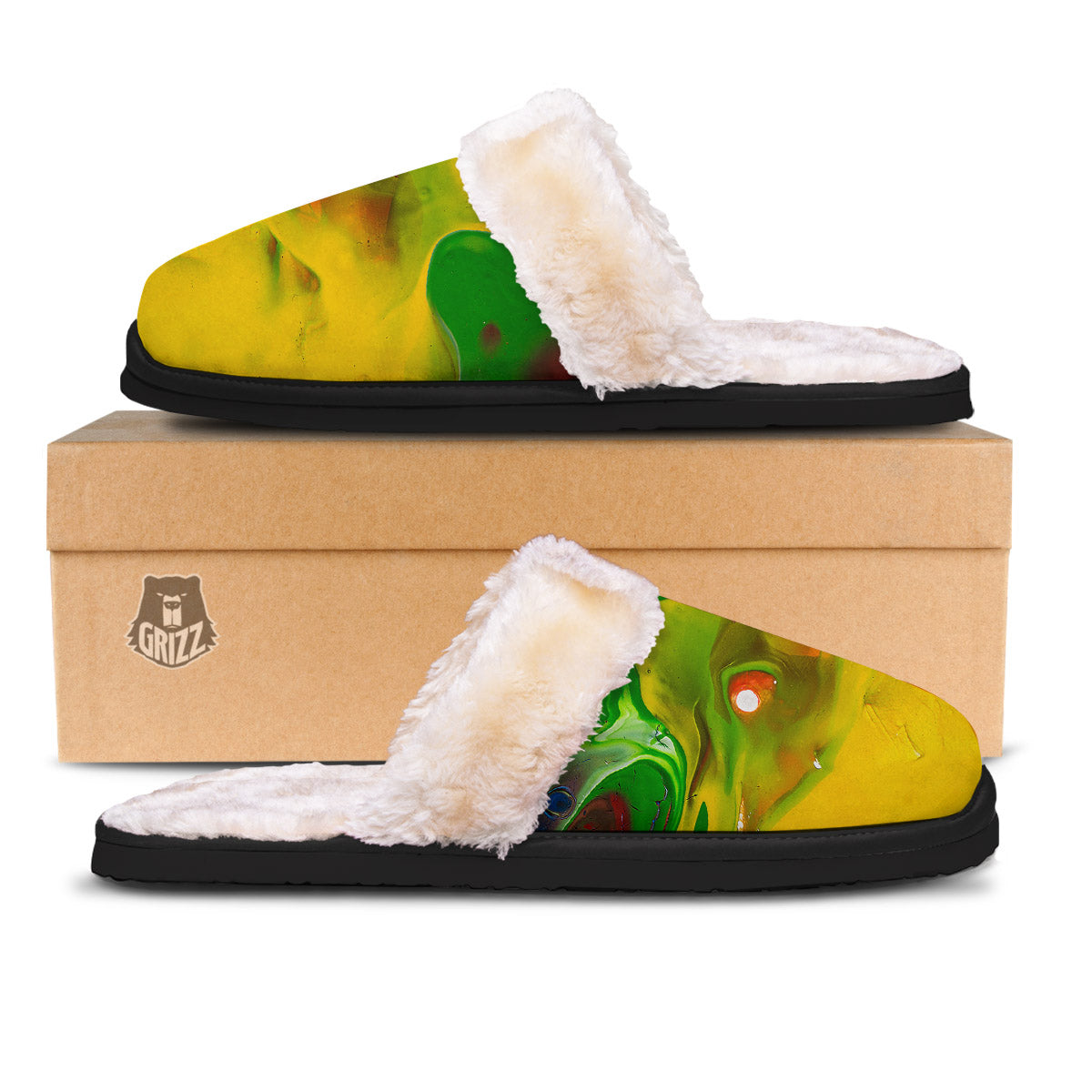 Acid Melt Yellow And Green Print Slippers-grizzshop