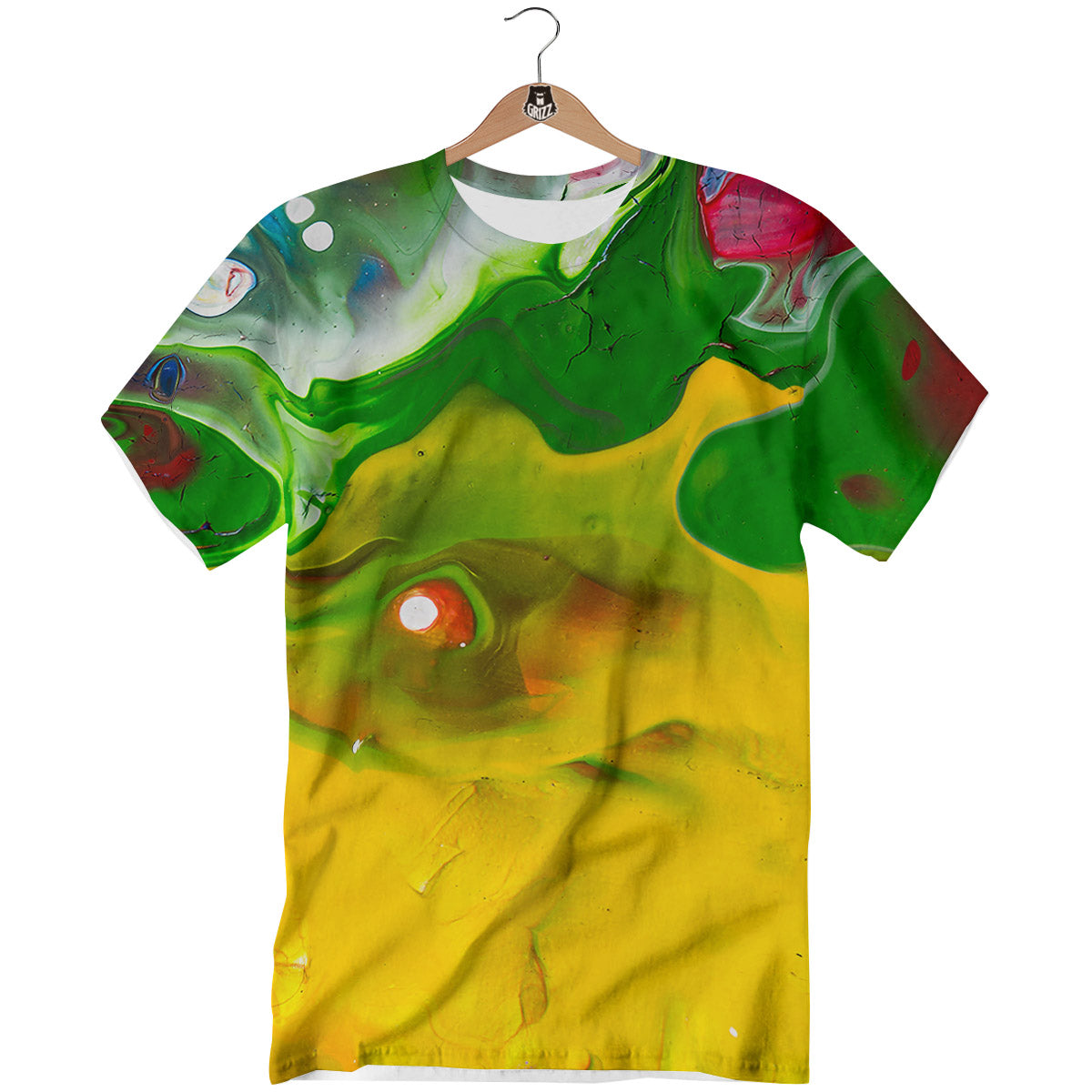 Acid Melt Yellow And Green Print T-Shirt-grizzshop
