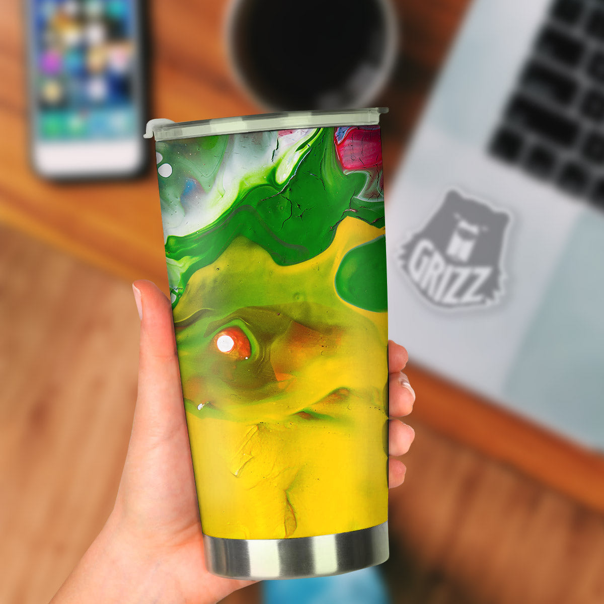 Acid Melt Yellow And Green Print Tumbler-grizzshop