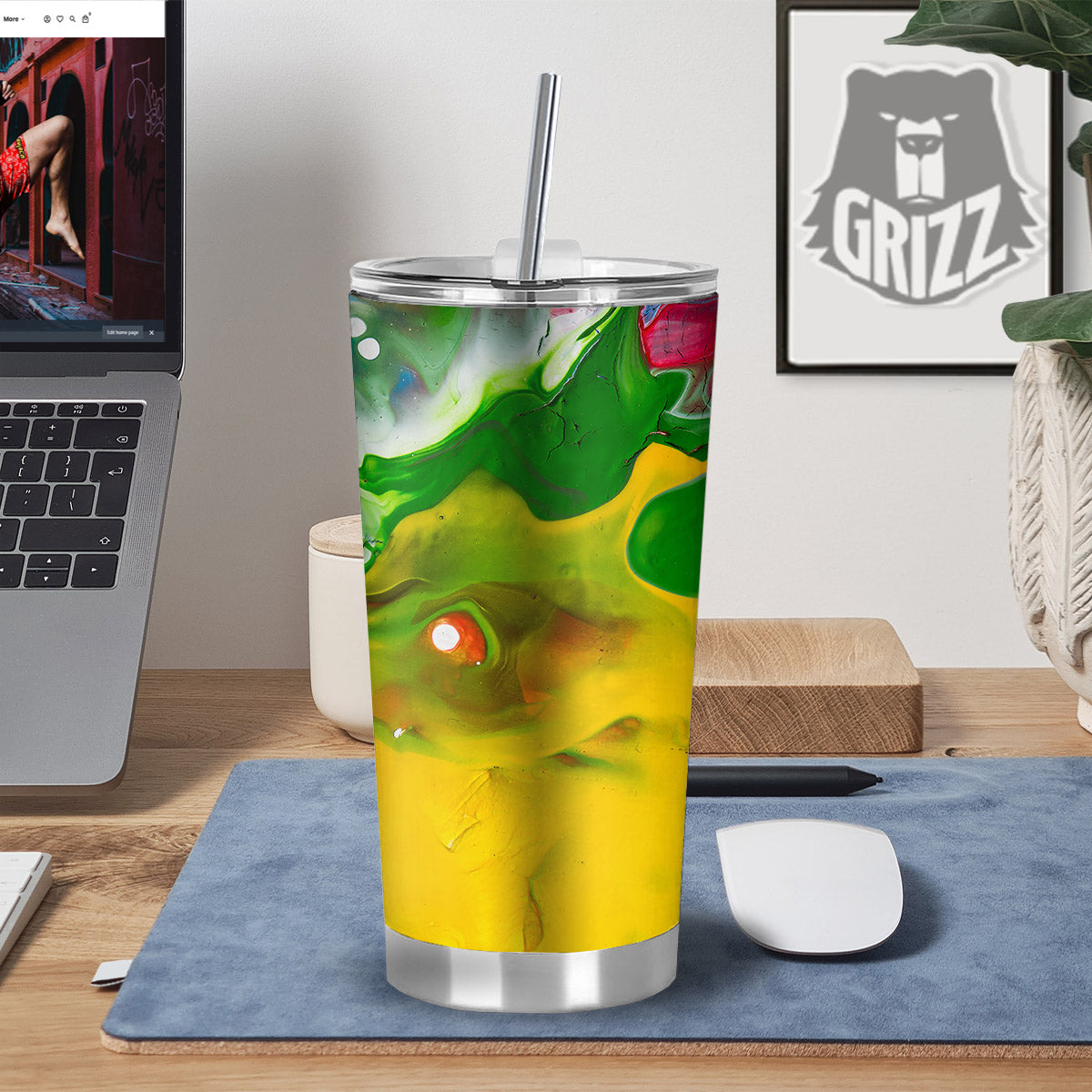 Acid Melt Yellow And Green Print Tumbler-grizzshop