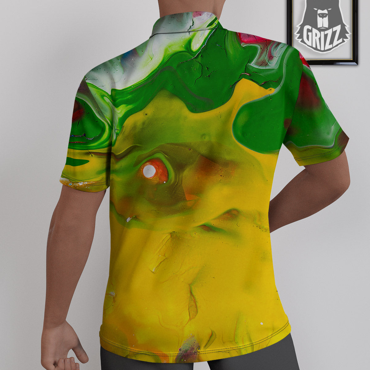 Acid Melt Yellow And Green Print Untucked Shirts-grizzshop