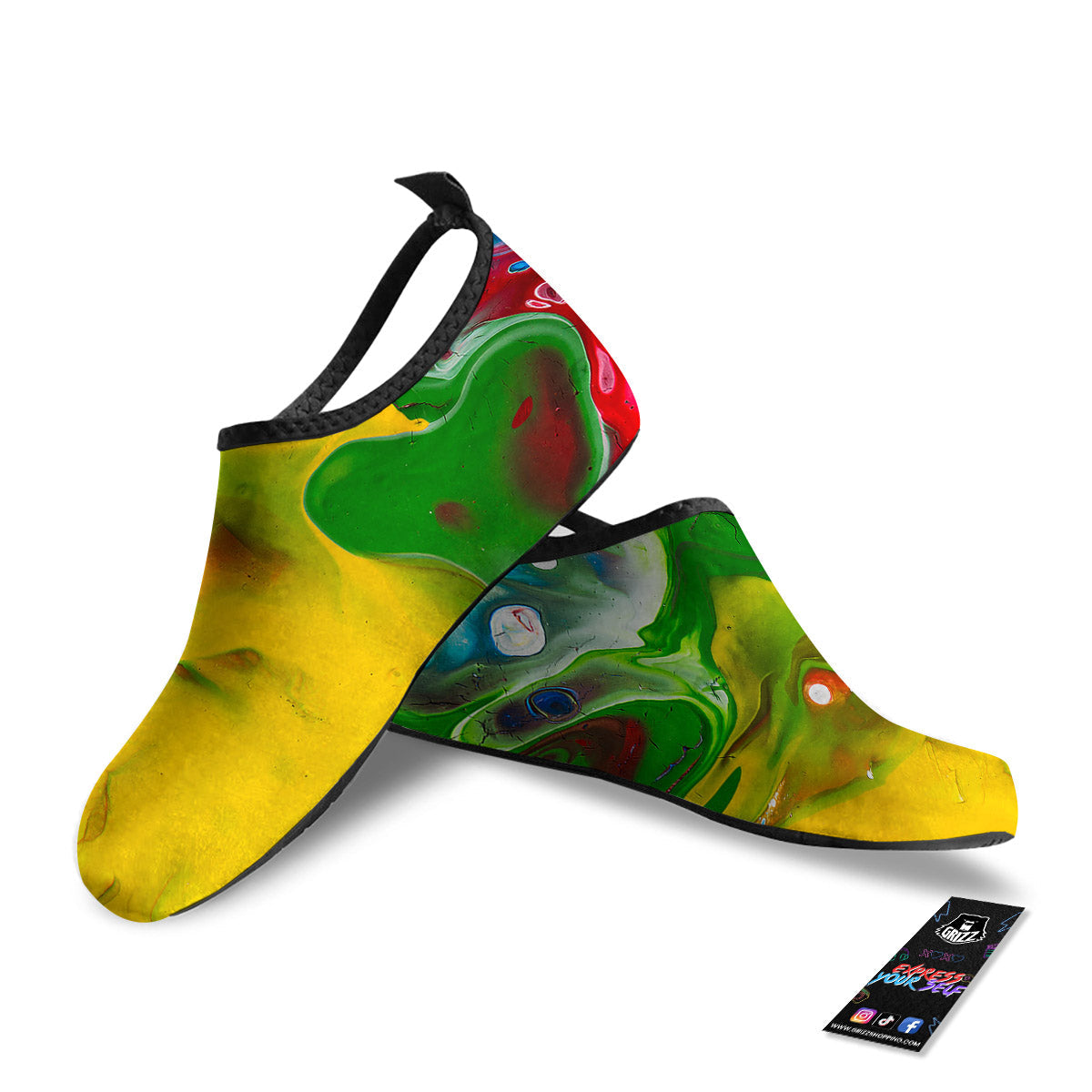 Acid Melt Yellow And Green Print Water Shoes-grizzshop