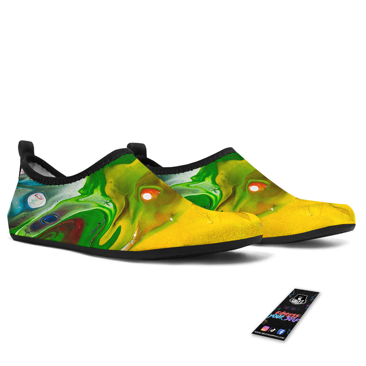 Acid Melt Yellow And Green Print Water Shoes-grizzshop