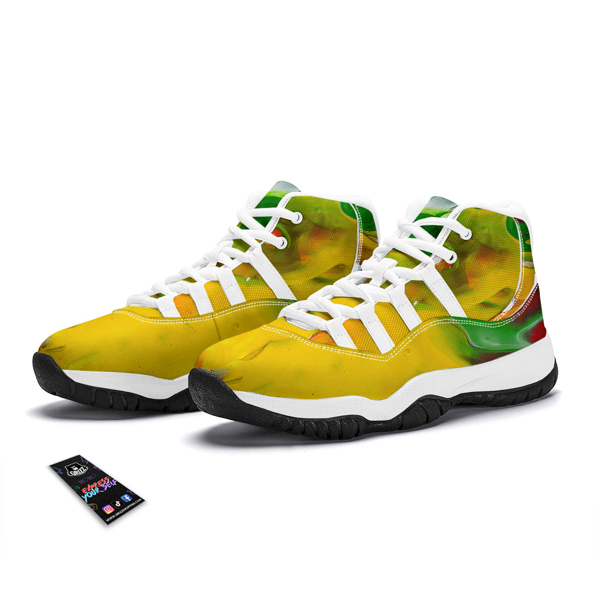 Acid Melt Yellow And Green Print White Bball Shoes-grizzshop